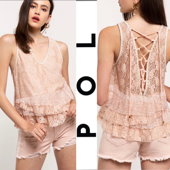 POL Tops - POL Blush Sleeveless Tiered Lace Top